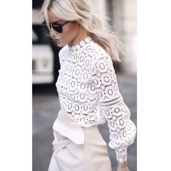 Tops - VENICE White Crochet LS Blouse